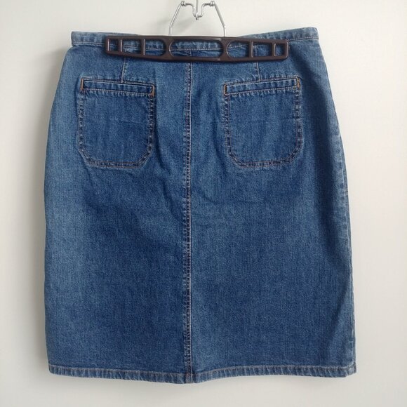 Cherokee 98% cotton denim blue jean skirt tie waist front slit pockets 10 - Picture 5 of 12